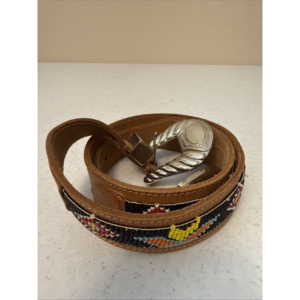 Vintage Leather Hand Beaded Western Navajo Indian Belt 39 Inches